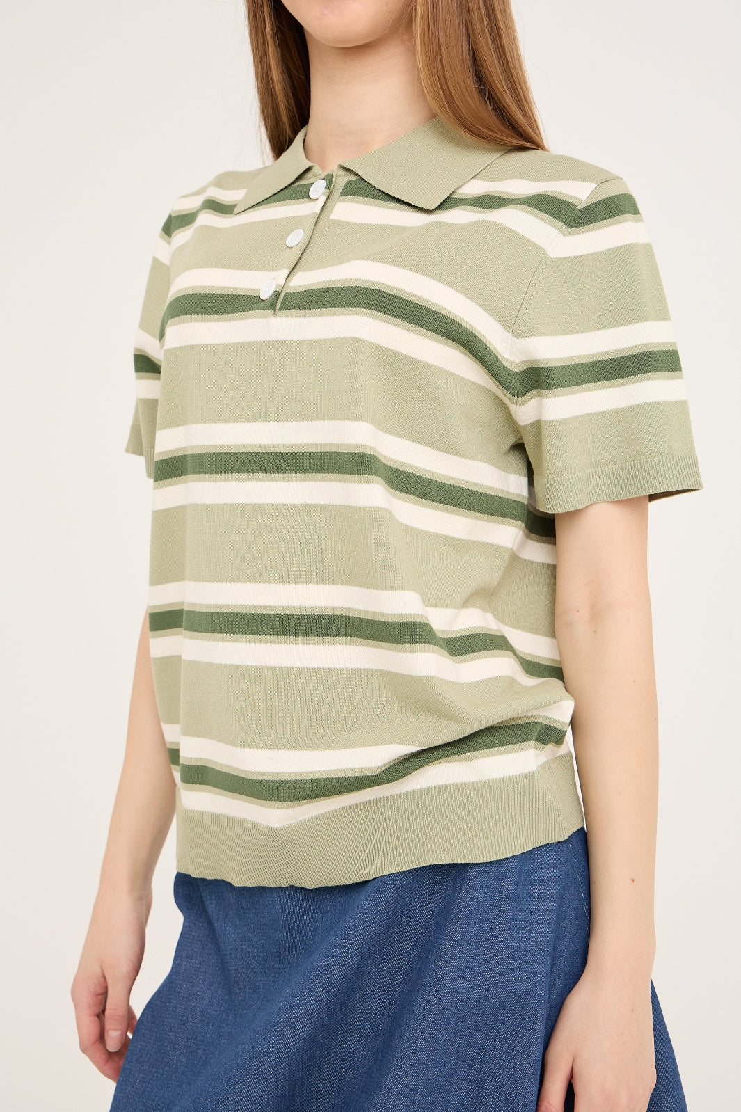 A-VIEW - Polo Stripe Knit Blouse AV5060 - 859 - Dusty Green