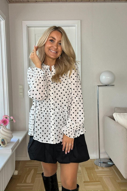 Dear Molly - Dot Blouse 127510B - White W.black Dots Bluser 