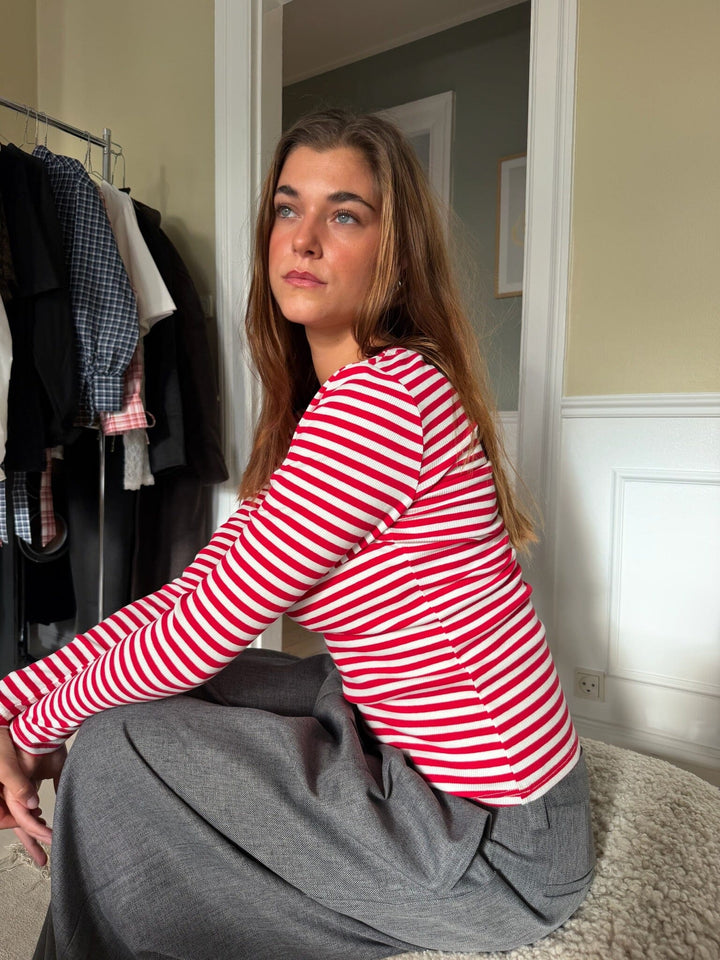 Dear Molly - Stripe Blouse Ch156543e - Red/White 