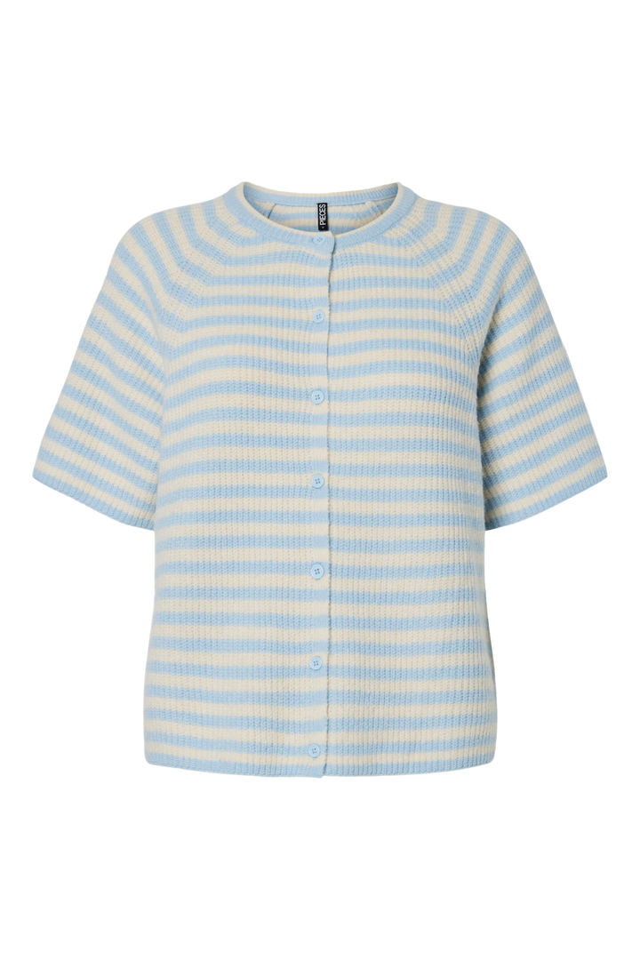 Pieces - Pcmalou Ss O-Neck Stripe Cardigan Pwp - 4931566 Cashmere Blue Birch