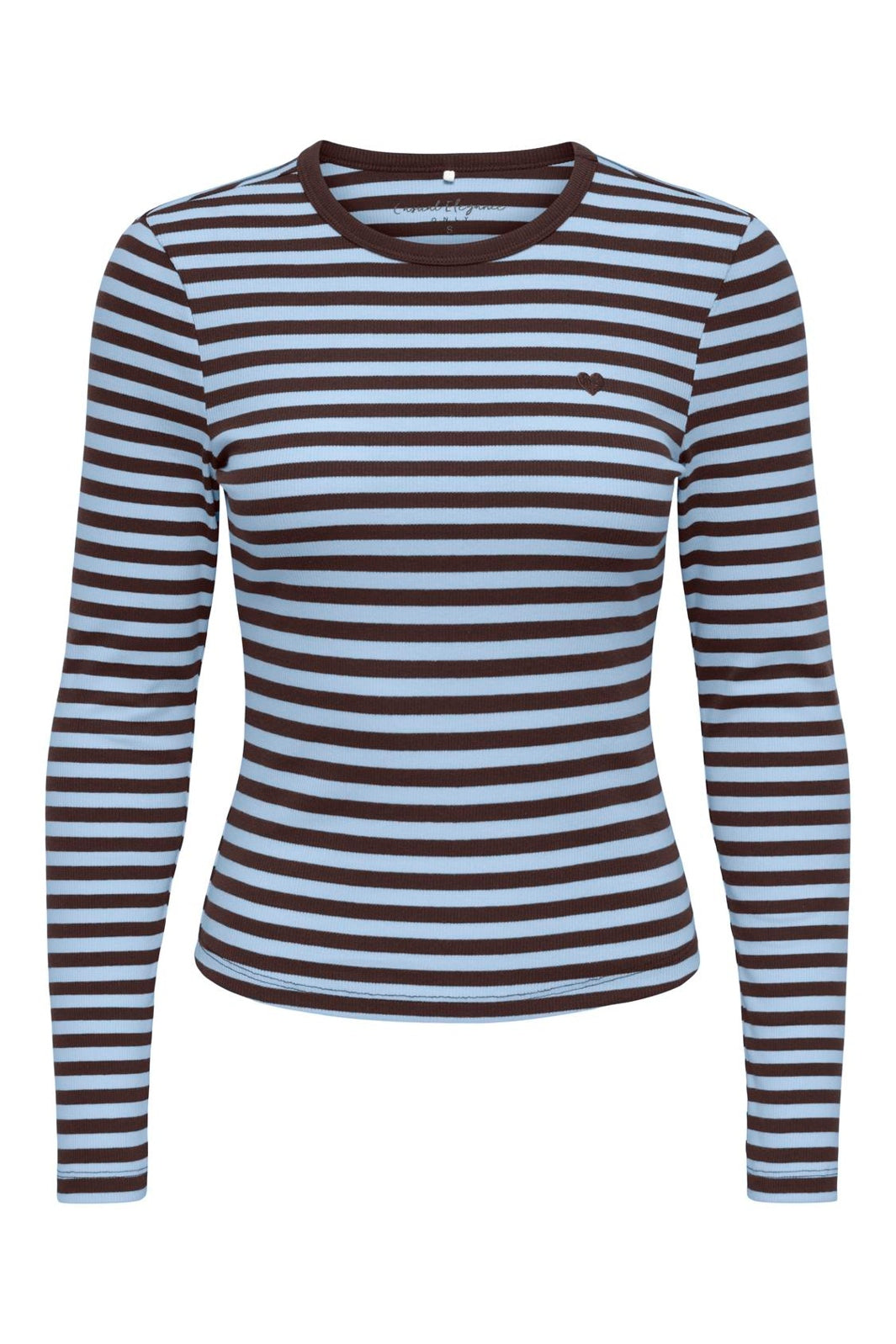 Only - Onlval L/S O-Neck Stripe Top - 5155543 Coffee Bean Cashmereblue (Mette) + Emb. Heart