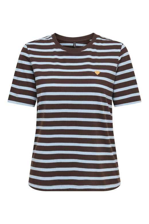 Only - Onlhappy S/S Emb Top - 5204484 Coffee Bean Chambray Blue (Liv) - Brown Emb Heart