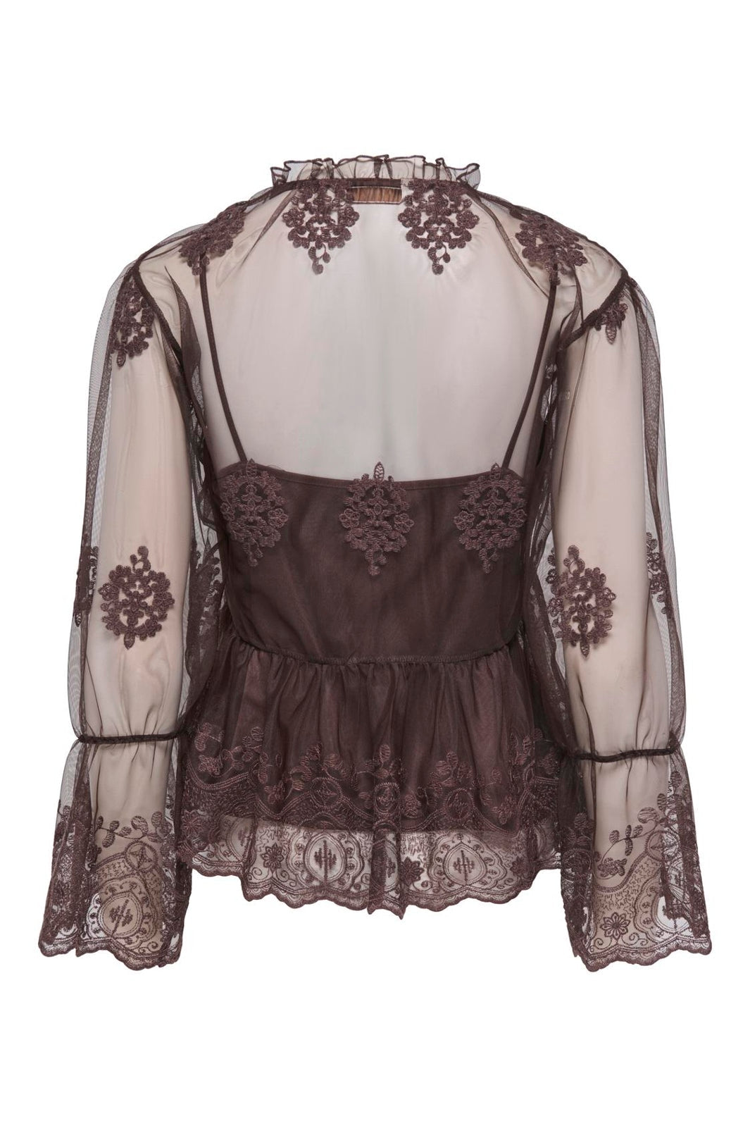 Only - Onlcamy Ls Mesh Emb Top - 5121001 Black Coffee
