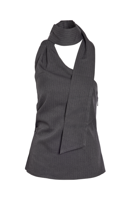 Noisy May - Nmpine One Shoulder Scarf Top - 5257541 Charcoal Gray Pinstripe