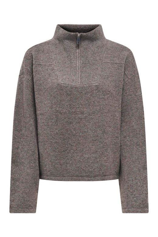 Only - Onlclara Ls Half Zip Knt - 5062024 Bracken Melange/Silver Zip