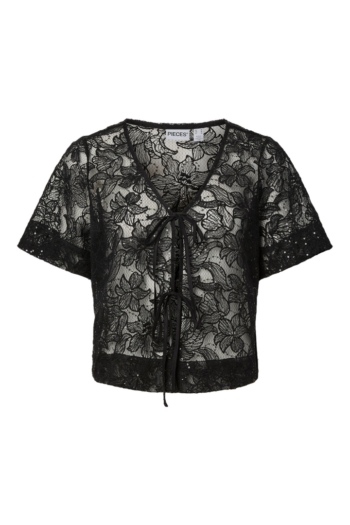 Pieces - Pclouise 2/4 V-Neck Tie Top - 5042915 Black