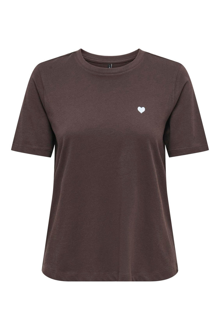 Only - Onlhappy S/S Emb Top - 5204457 Coffee Bean Chambray Heart