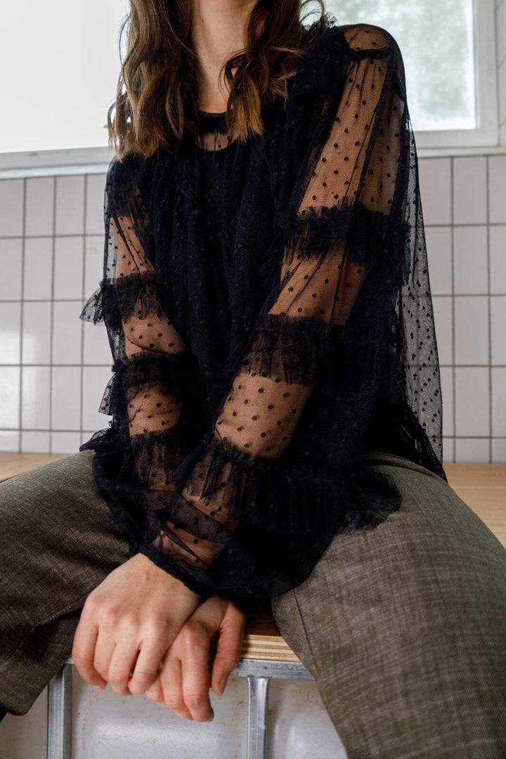 Black Colour - Bcdena Mesh Blouse - Black