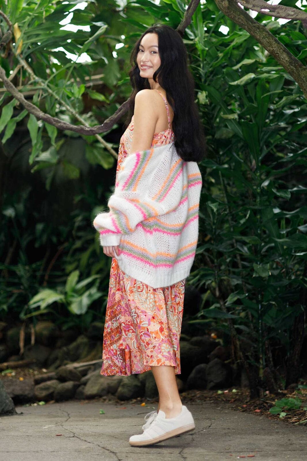 Black Colour - Bcminna Multi Striped Cardigan 1207 - White Neon