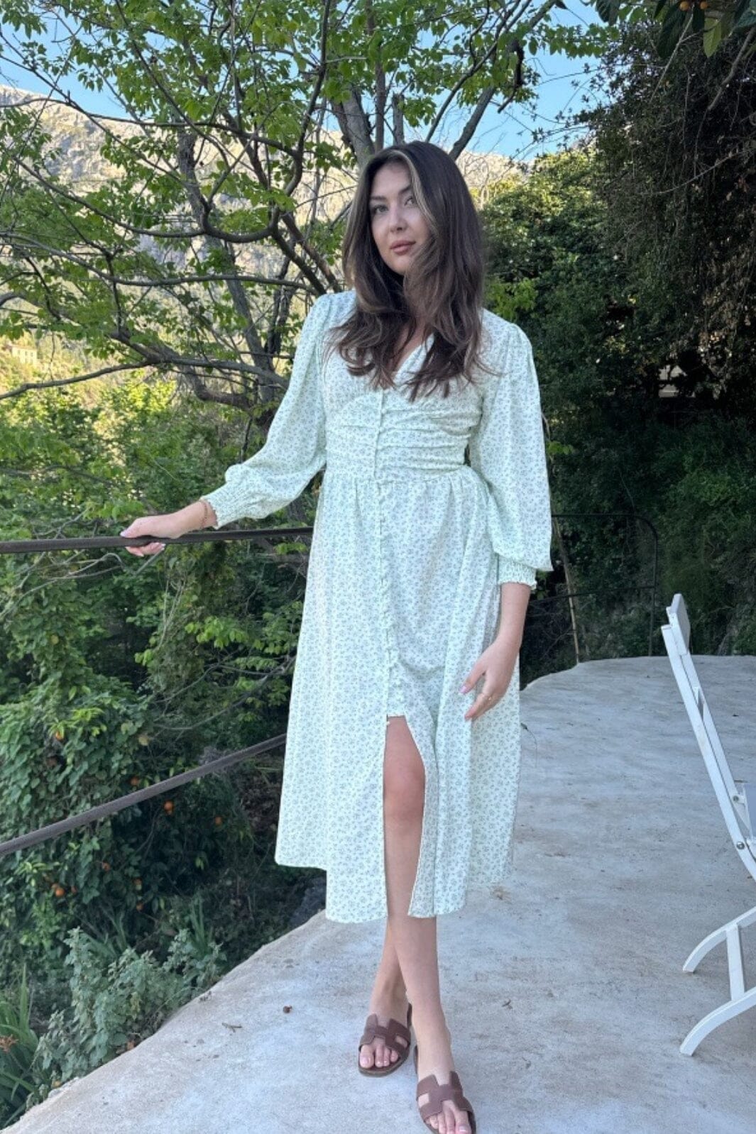 BYIC - Adelic Long Dress - gfsp Green Flower Stem Print