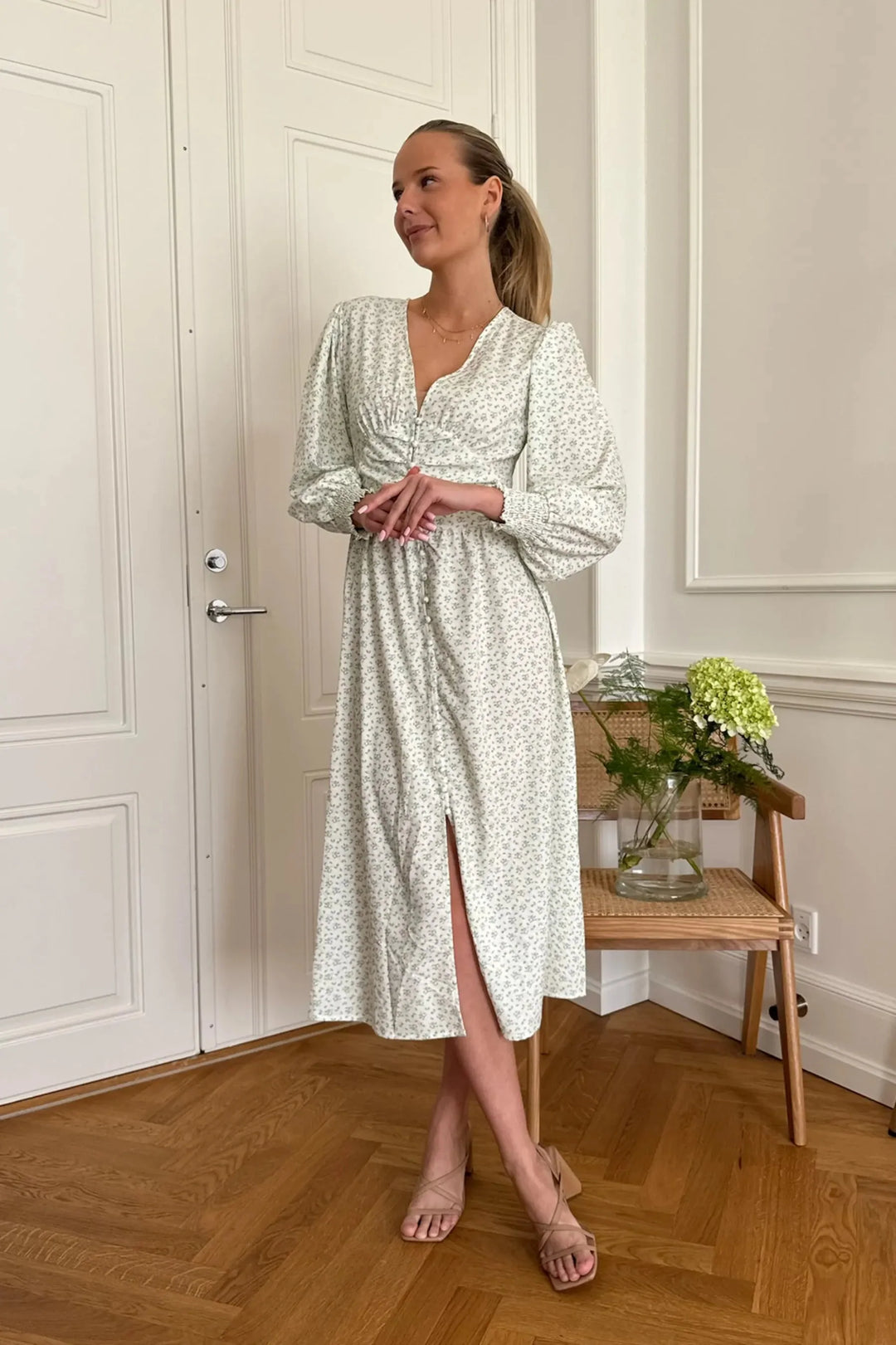 BYIC - Adelic Long Dress - gfsp Green Flower Stem Print