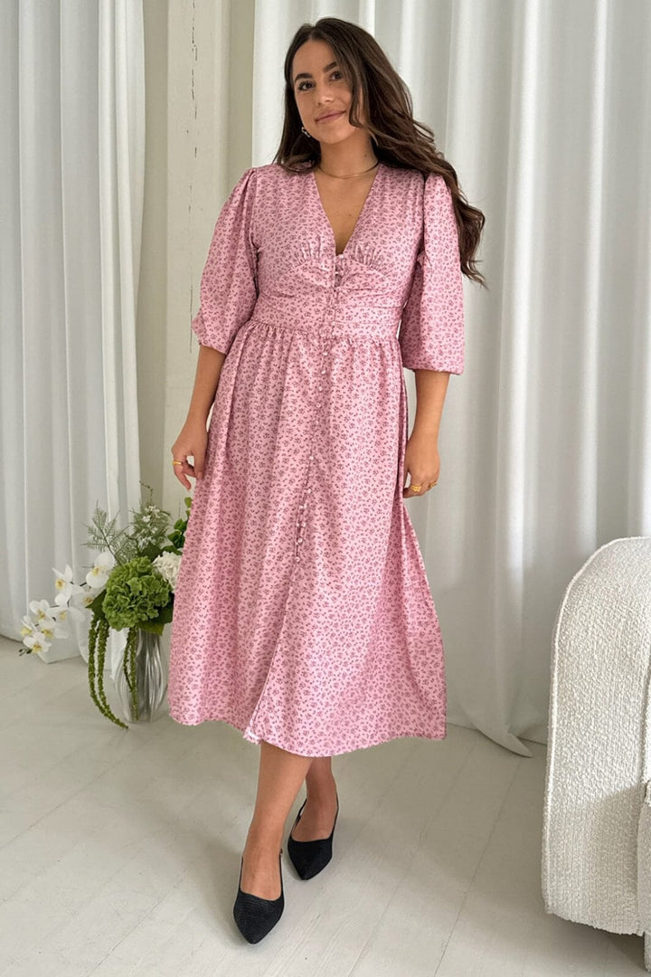 BYIC - Adelic Long Dress - pfsp Pink Flower Stem Print