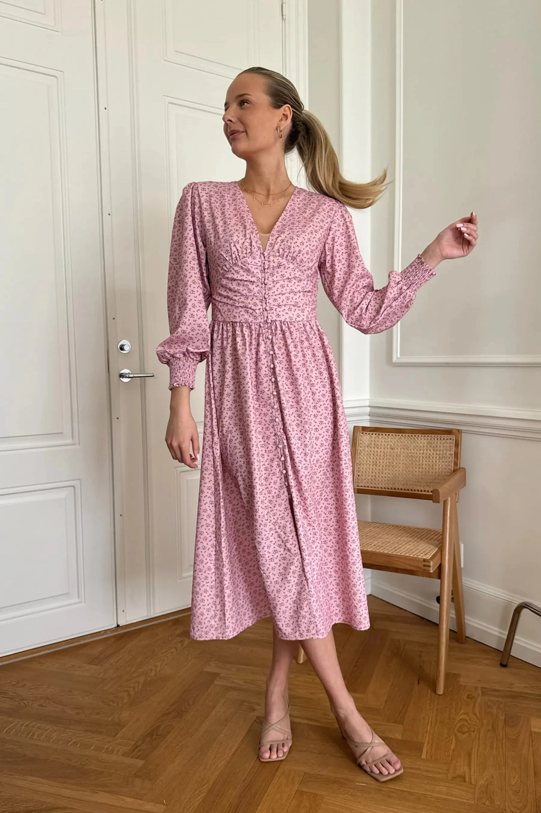 BYIC - Adelic Long Dress - pfsp Pink Flower Stem Print