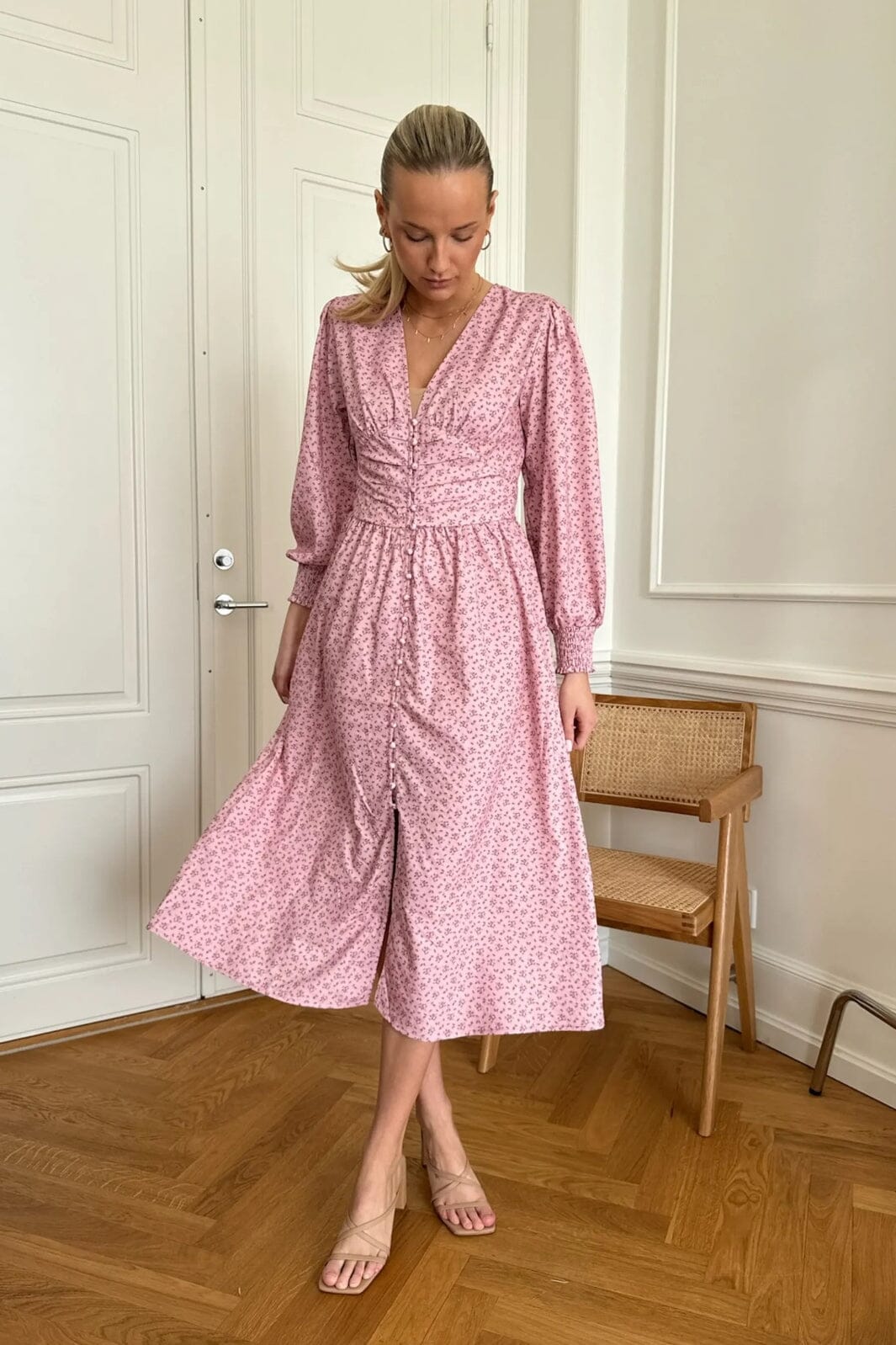 BYIC - Adelic Long Dress - pfsp Pink Flower Stem Print