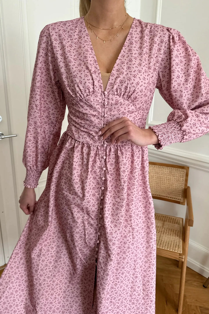 BYIC - Adelic Long Dress - pfsp Pink Flower Stem Print