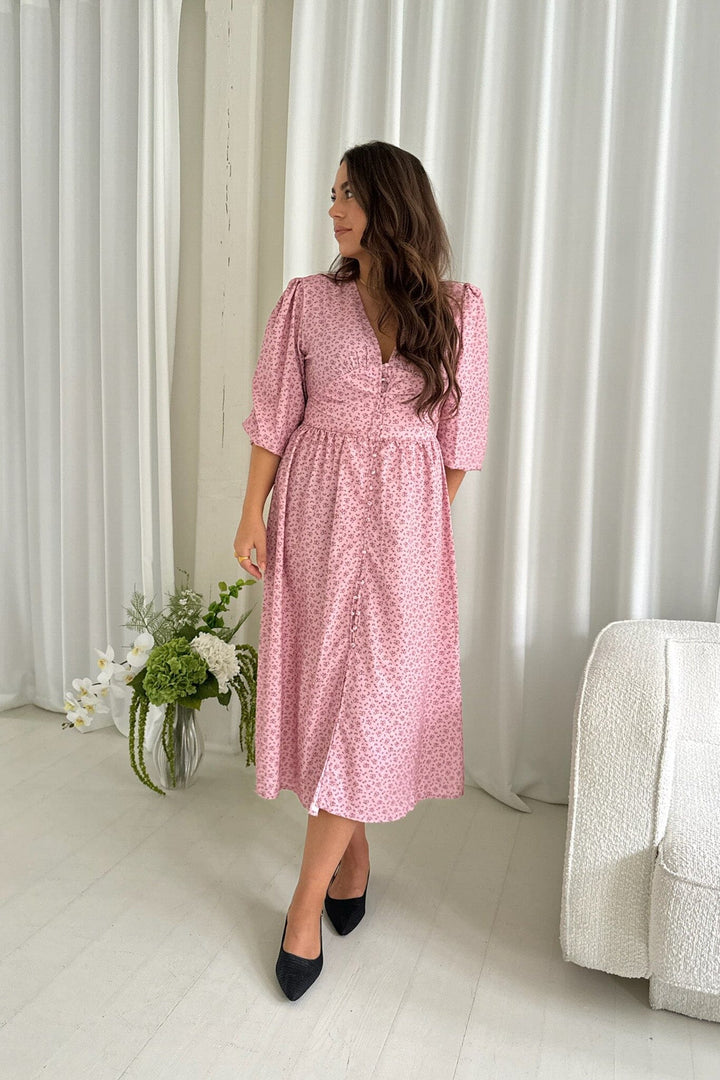 BYIC - Adelic Long Dress - pfsp Pink Flower Stem Print