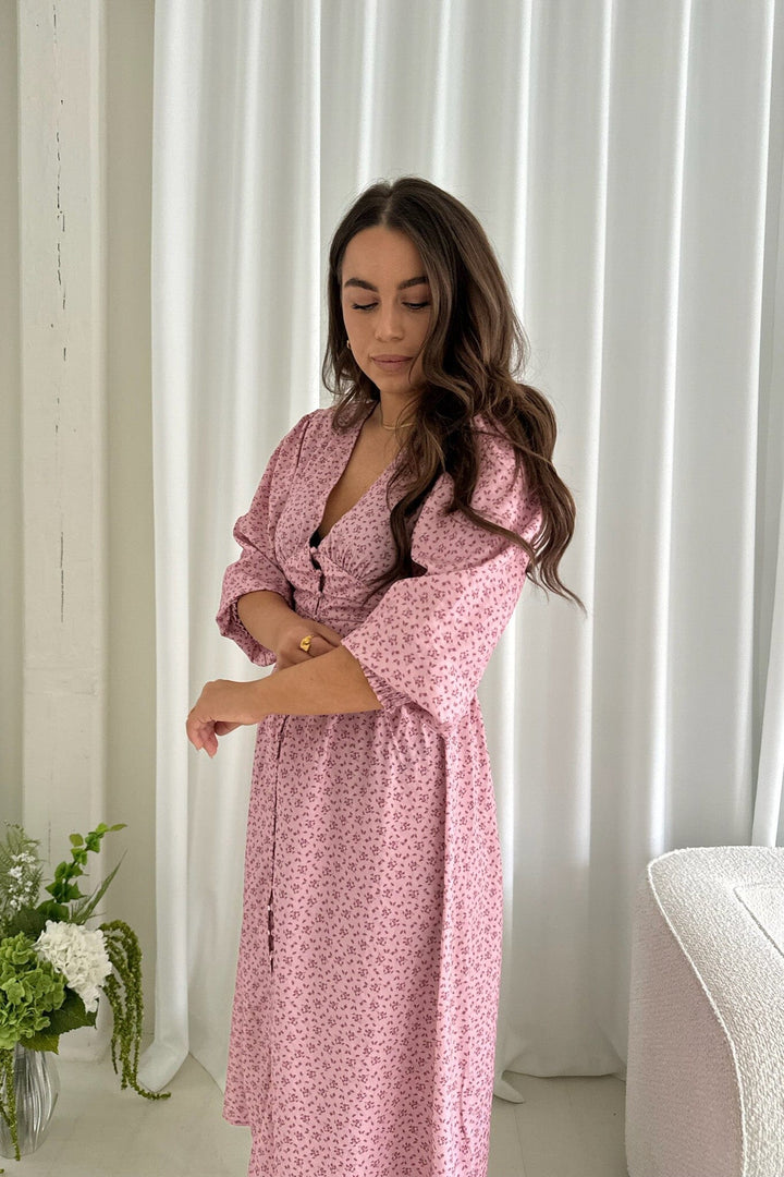 BYIC - Adelic Long Dress - pfsp Pink Flower Stem Print