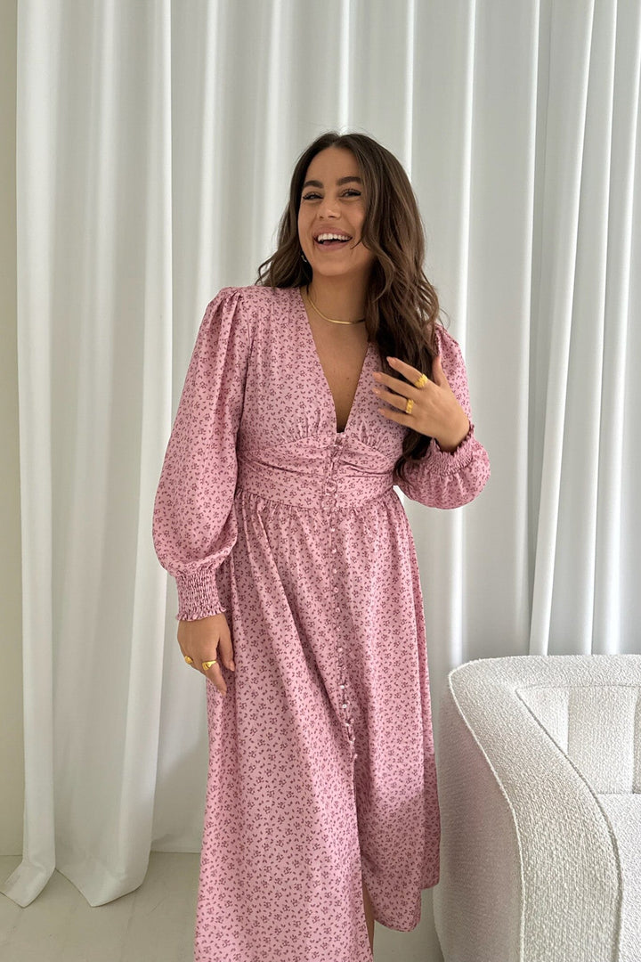 BYIC - Adelic Long Dress - pfsp Pink Flower Stem Print