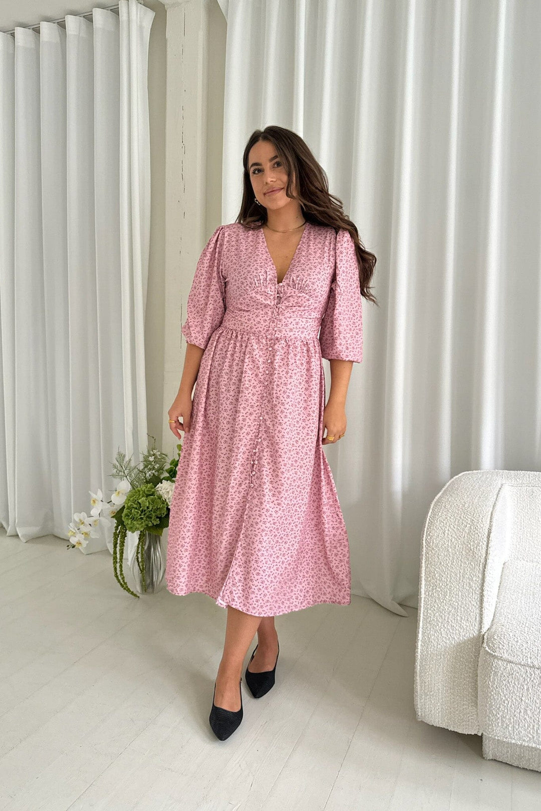 BYIC - Adelic Long Dress - pfsp Pink Flower Stem Print