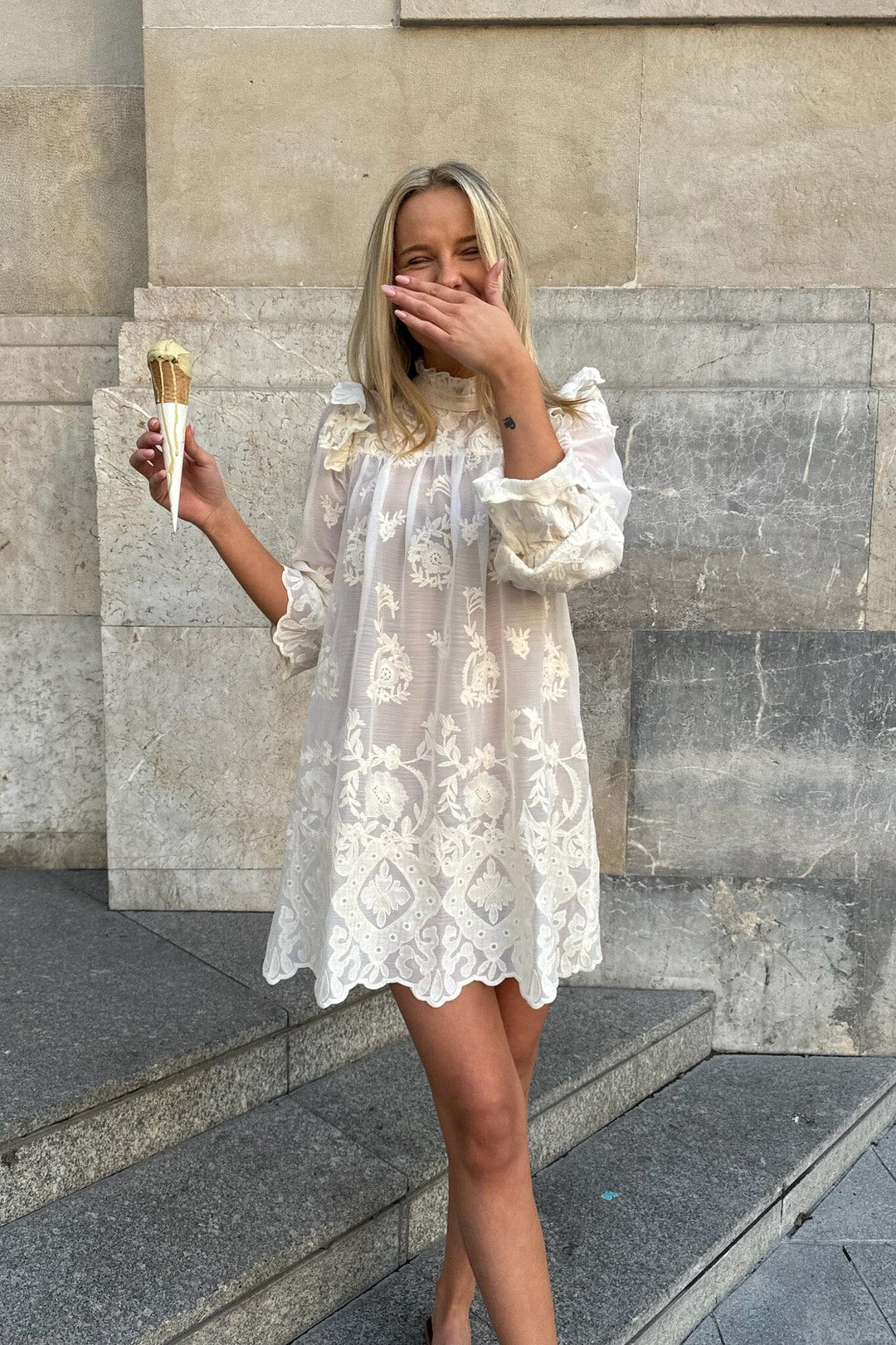 BYIC - Ellinoric Lace Dress - vw Vintage White