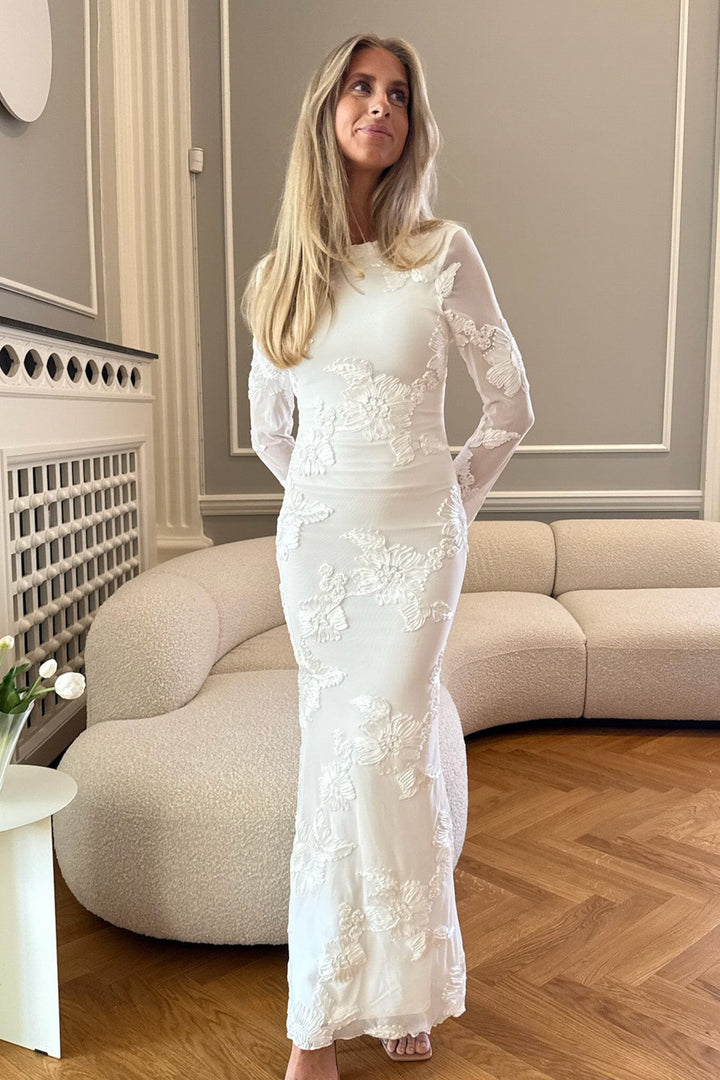 Forudbestilling - BYIC - Floraic Mesh Dress A23862 - White Flower Kjoler 