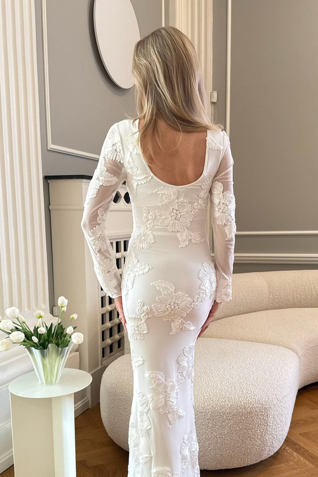 Forudbestilling - BYIC - Floraic Mesh Dress A23862 - White Flower Kjoler 