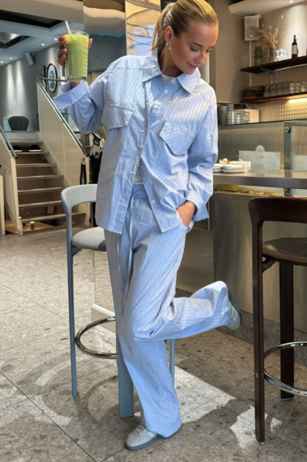 BYIC - Hannahic Pants - lbws Light Blue White Stripe