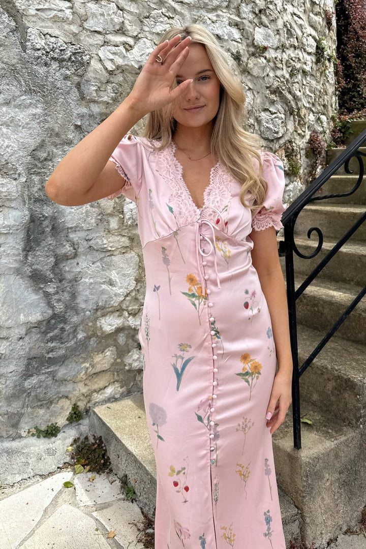 Forudbestilling - BYIC x Molly&My - Agneteic Long Dress A23810 - Pink Flower Print Kjoler 