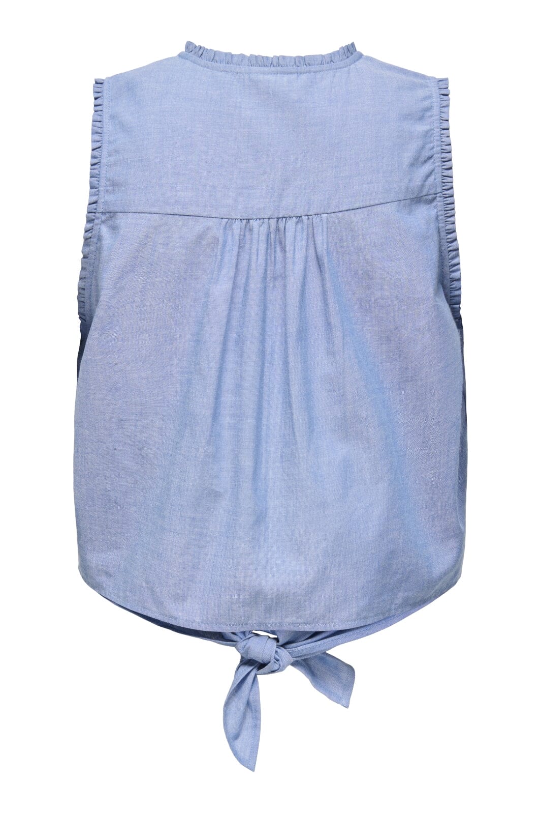 JDY - Jdybella S/L Emb Knot Shirt - 4951536 Faded Denim Cloud Dancer Embroidery