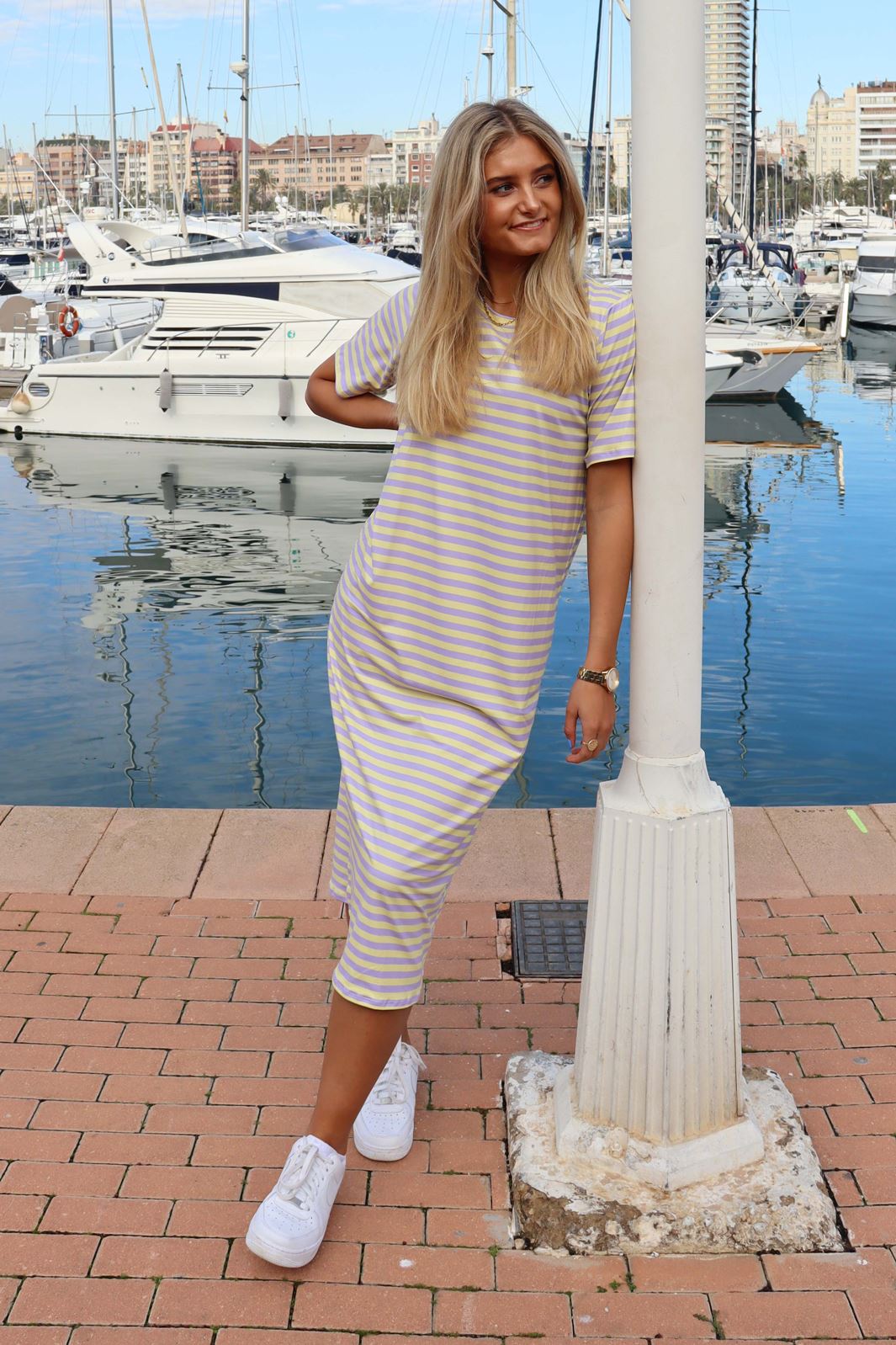 Liberte - Alma Tshirt Dress - Lavender Yellow Stripe