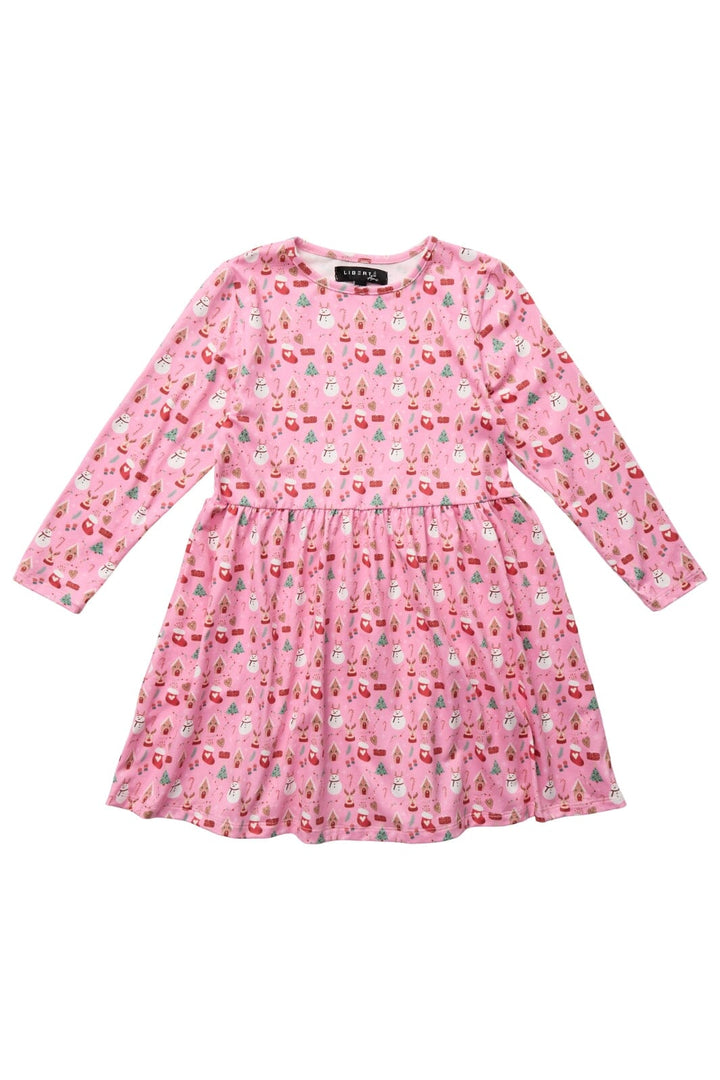 Liberté Ami - Alma-Ls-Babydoll-Dress (Kids) - Christmas Time Pink X-Mas23