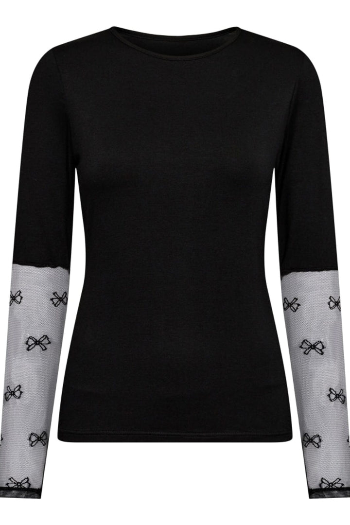 Liberte - Isa-Ls-Lace-Sleeve-Blouse - Black Bow