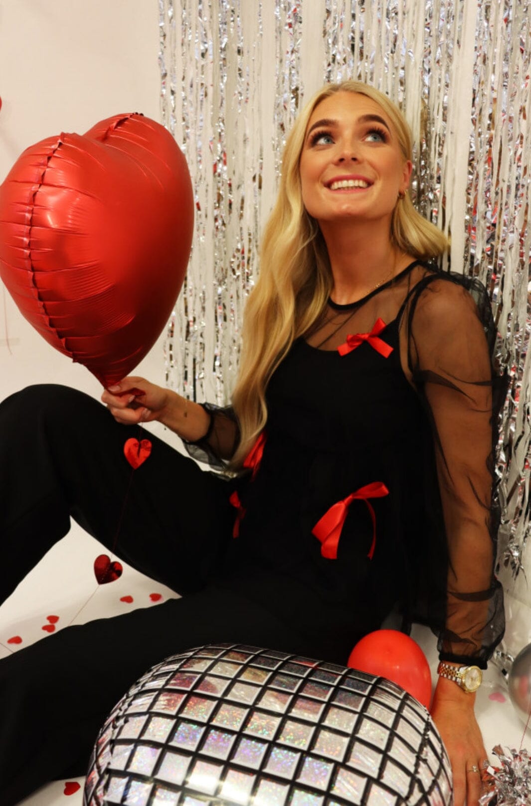 Liberte - Tulle-Ls-Bow-Blouse 22126 - Black Red Bow