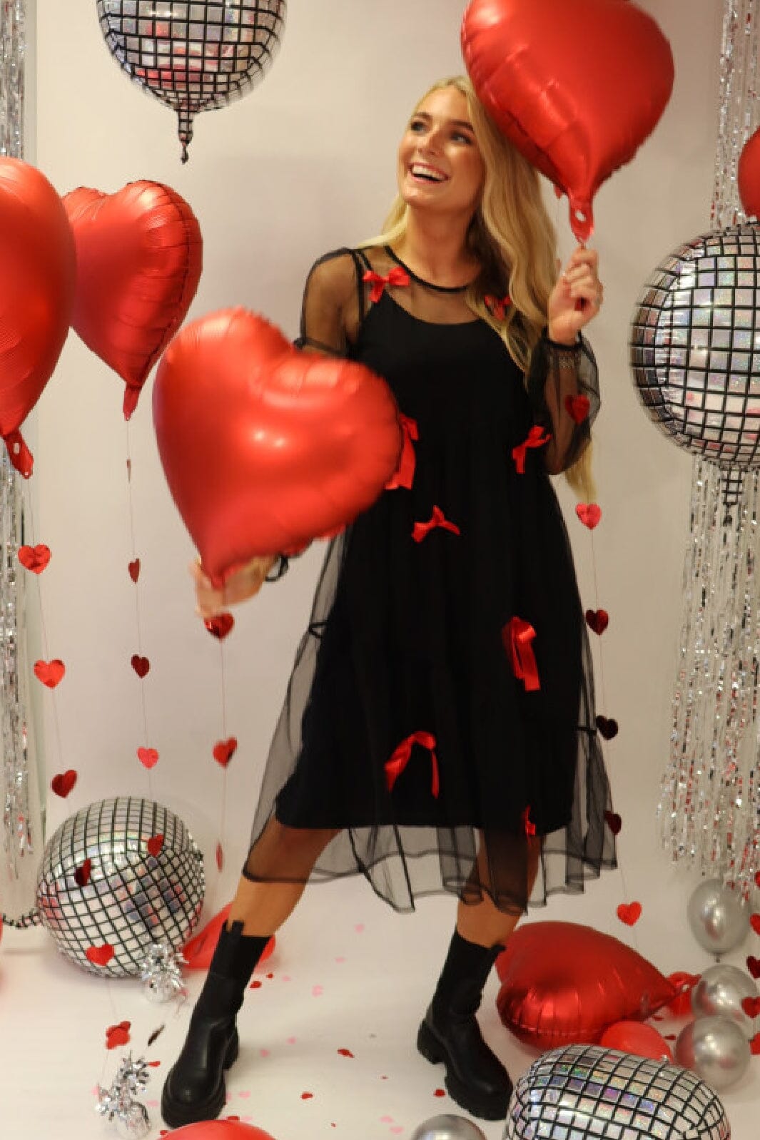Liberte - Tulle-Ls-Bow-Dress 22124 - Black Red Bow