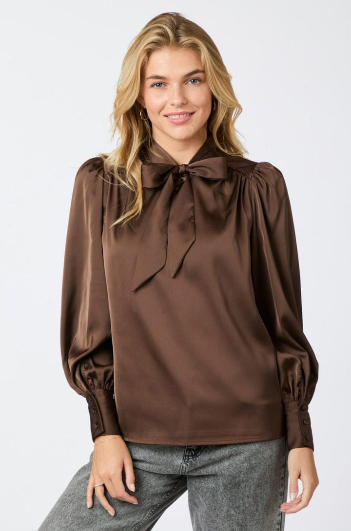 Neo Noir - Jaz Bow Blouse - Brown