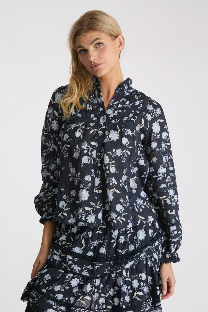 Neo Noir - Lyla Night Flower Blouse - Navy