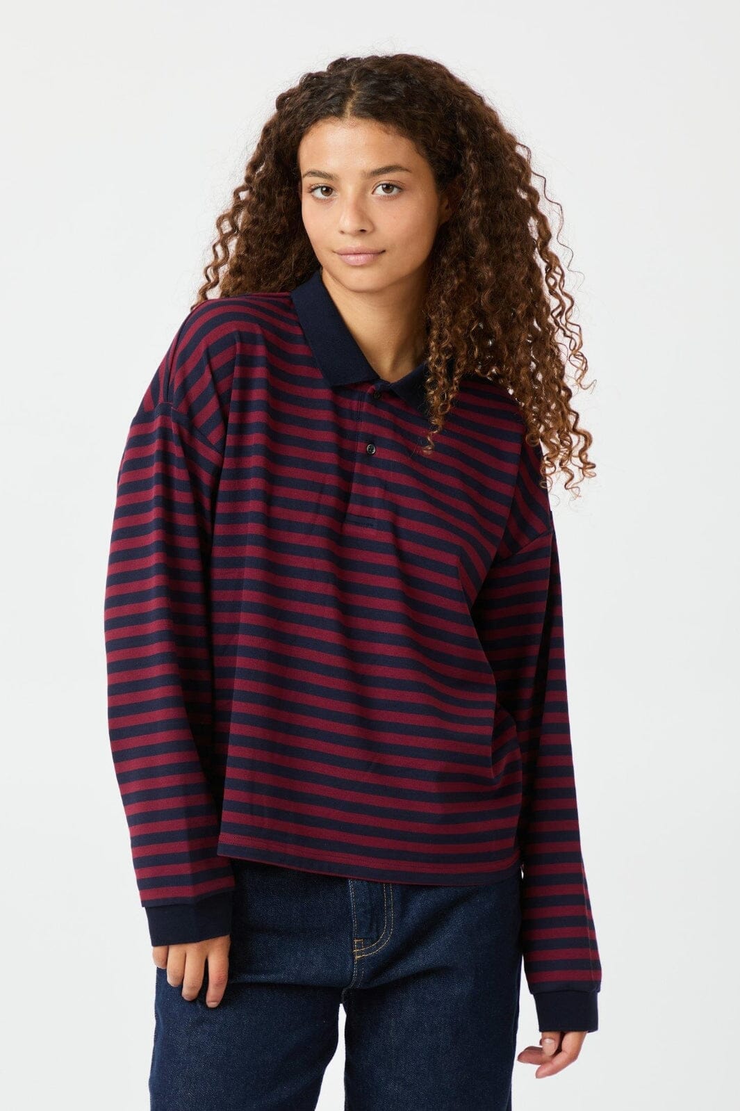 Neo Noir - Sara Wide Stripe Polo Blouse 164258 - Navy