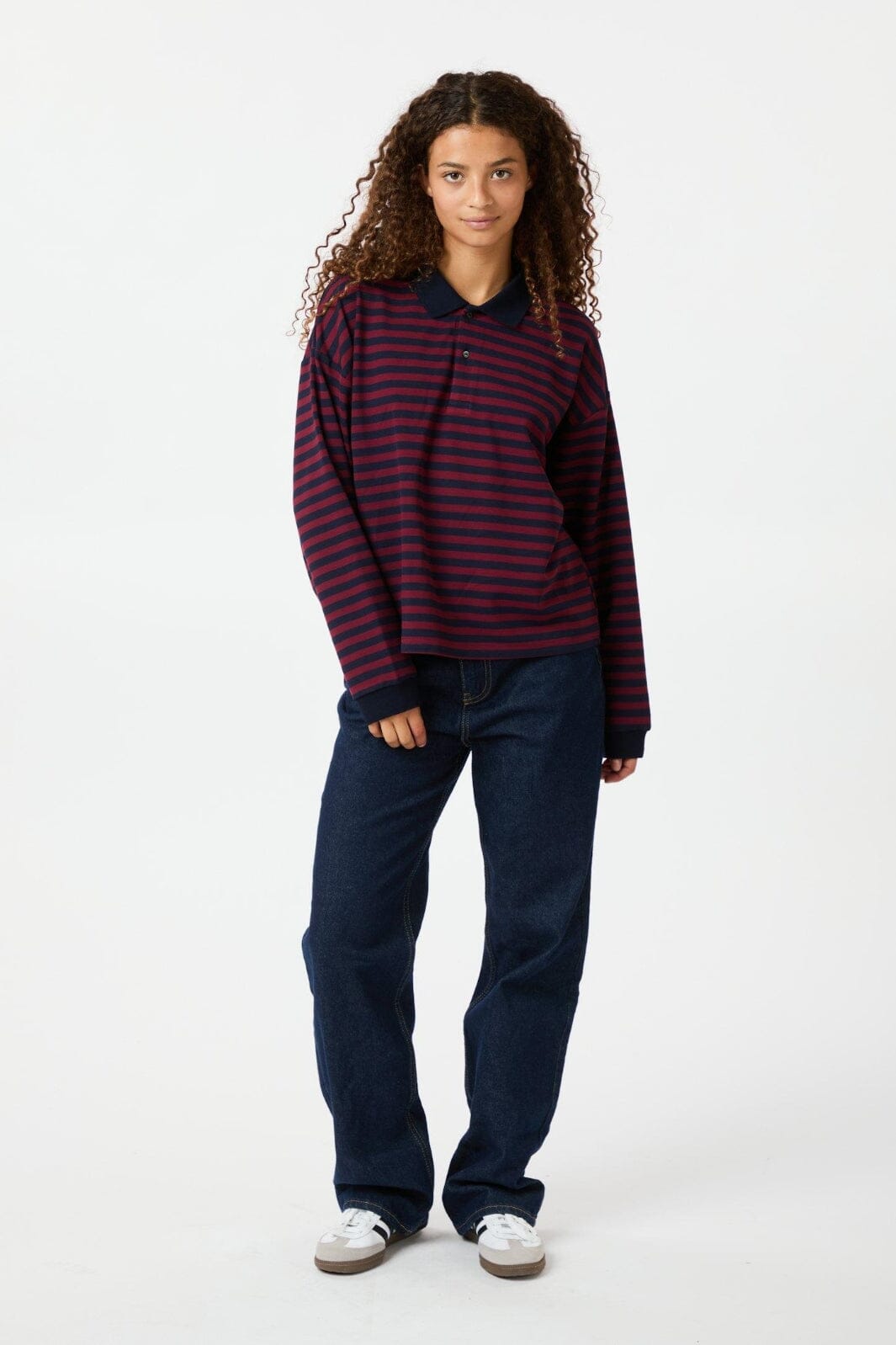 Neo Noir - Sara Wide Stripe Polo Blouse 164258 - Navy