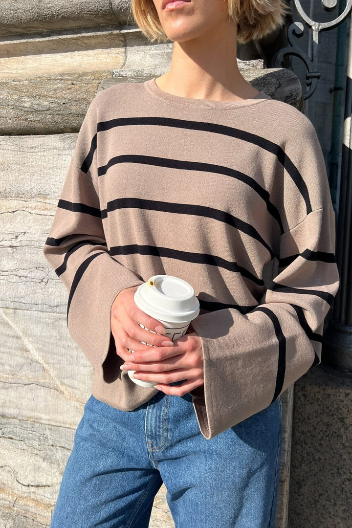 Neo Noir - Shana Stripe Knit Blouse - Khaki