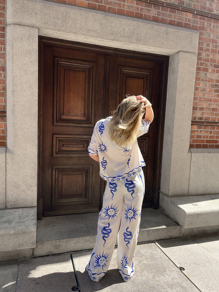 Forudbestilling - Noella - Kimona Pants 13060002 - 1313 Chana Blue Print Bukser 