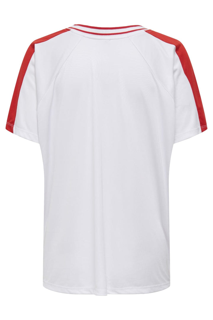 Only - Onlbella S/S Sport V-Neck Top - 4822429 Bright White Move In Red Print