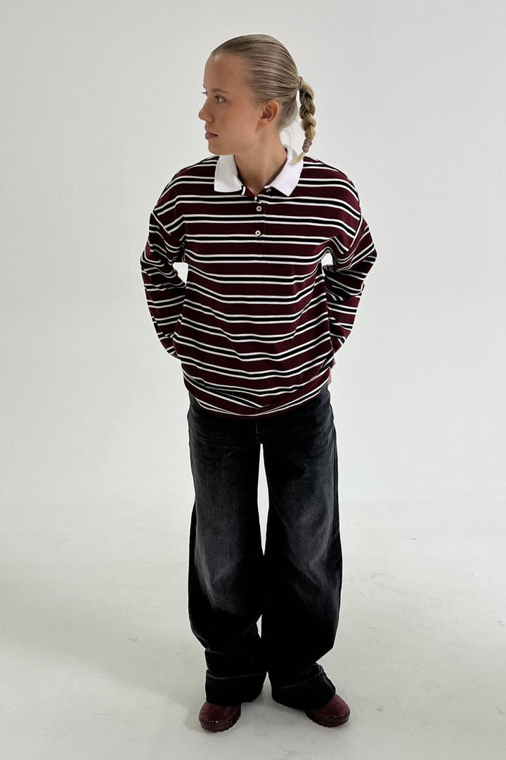 Only - Onllara L/S Stripe Polo Ub Swt - 4822700 Cabernet Black+White