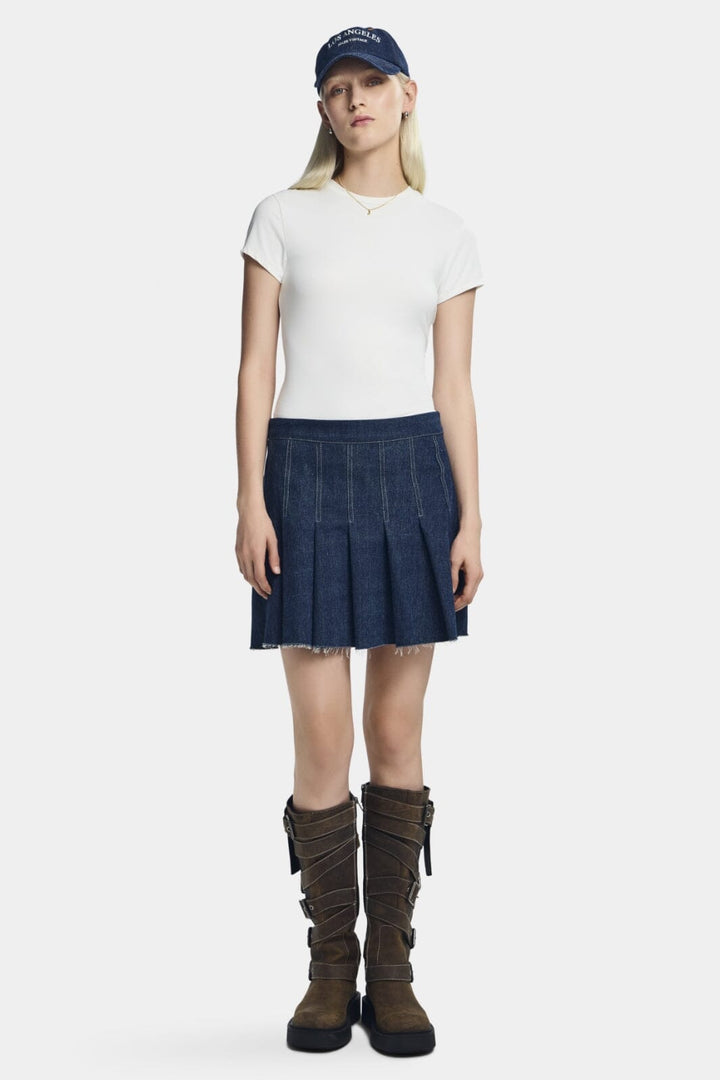 Pieces - Pcfabia Short Plisse Denim Skirt Fsy - 4745600 Dark Blue Denim