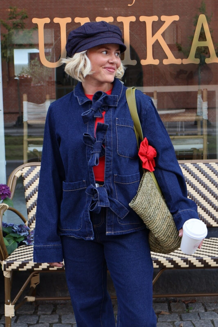 Pieces - Pcofelia Ls Bow Denim Shirt Fsy - 4748763 Medium Blue Denim Black Satin Bow