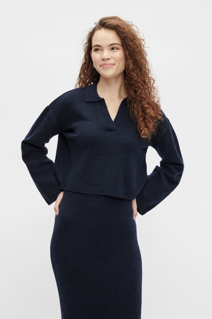 Pieces - Pcsasha Ls Cropped Knit - Navy Blazer