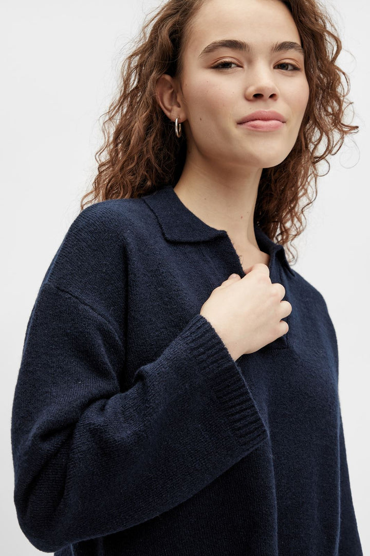 Pieces - Pcsasha Ls Cropped Knit - Navy Blazer
