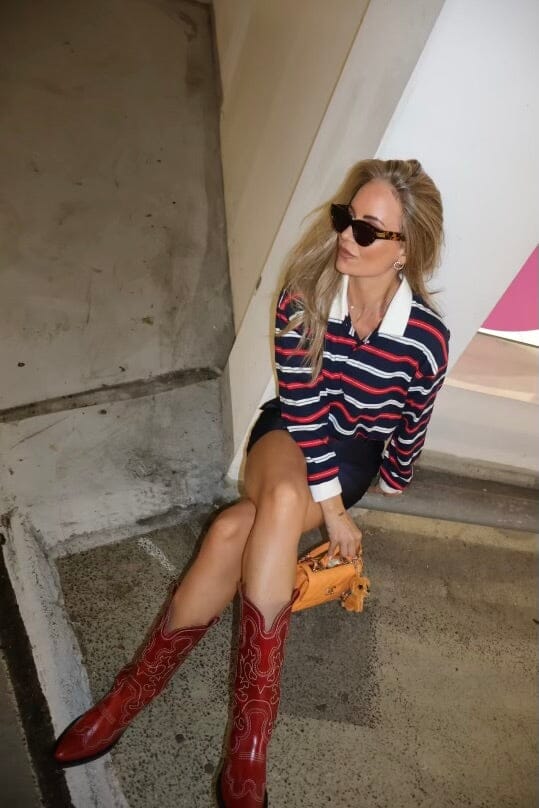 Valentin Studio - Polo Stripe Blouse Pink - Navy
