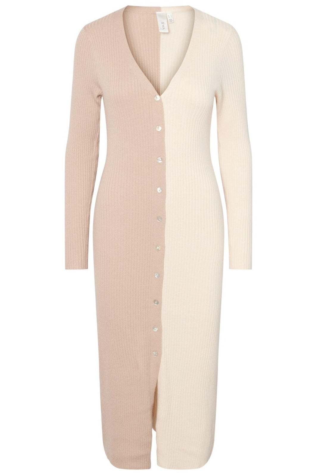 YAS - YasApia Ls Midi Knit Dress - Birch - Birch/Sand