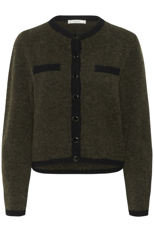 Gestuz - Gzalpha Ls Contrast Cardigan 10910459 - 108313 - Olive Mélange/Black Cardigans 