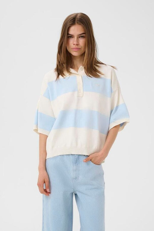 Gestuz - Gzmaia Ss Polo Pullover 10911141 - 109362 - Blue Finch Striped Strikbluser 